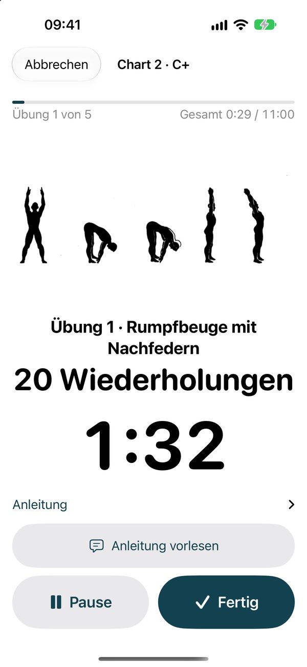 Laufende Übung mit Abbildung und Restzeit